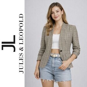 Jules & Leopold Plaid Single-Breasted Blazer Button Closure Lined Chic Vive Sz 6